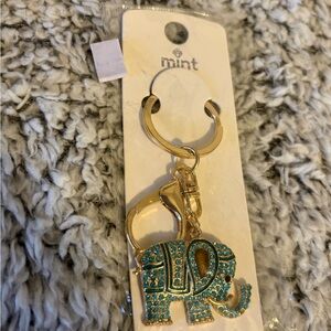 Mint Turquoise Elephant Keychain with Gold Details